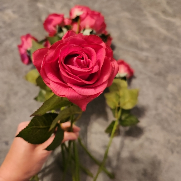 12 stems Real touch artificial roses, hot pink - Picture 3 of 4